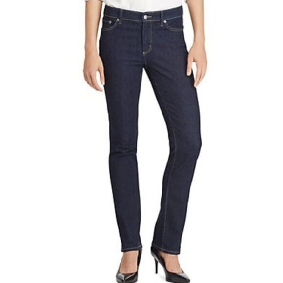 Lauren Ralph Lauren Straight Leg Jeans Classic Dark Wash Blue Stretch Denim 10 - Picture 2 of 14